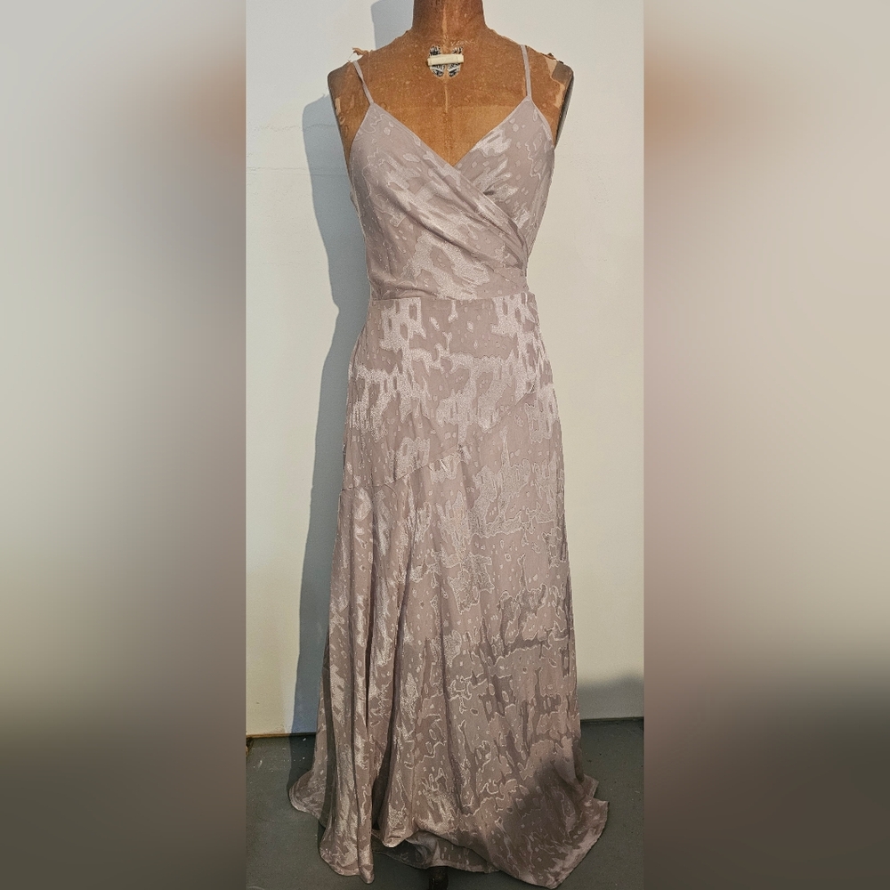 Hutch Wrap Maxi Grey Embroidered Tie Waist V Neck Formal
